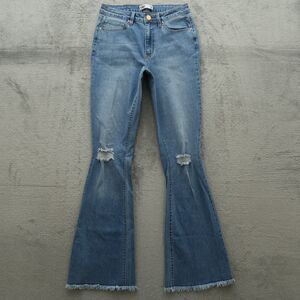 YMI Jeans Junior's Size 5 Blue High-Rise Super Flare Denim 32" Inseam Distressed